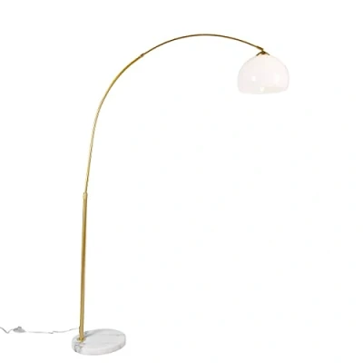 Image of QAZQA Smart Arc Floor lamp I Light Brass with White Shade incl. WiFi A60 Basic Modern LED E27 1 Steel Suitable for Living Room Bedroom