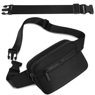 Image of Bumbags for Ladies Women Men Waterproof Fanny Waist Pack with 30cm Extended Belt and 4 Zipper Pockets Fashion Bum Bag Dog Walking Cycling Hiking Traveling Outdoor Activities (Black ex Belt)