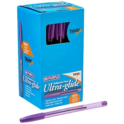 Image of Tiger Stationery 301949 Ultra Glide Ballpoint Pen Purple (Pack of 50)
