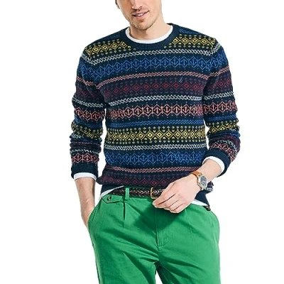 Image of Nautica Men&#039;s Fair Isle Crewneck Sweater, Navy Seas, Medium