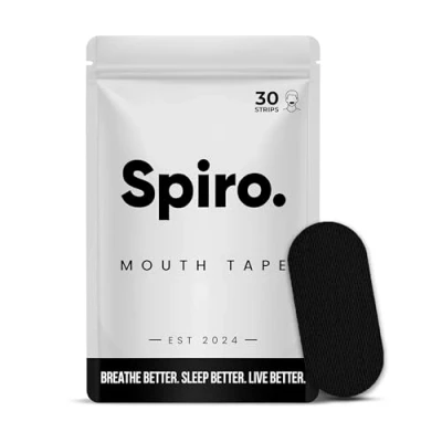 Image of Spiro® Mouth Tape for Sleeping 30 Strips, Sleep Nasal Breathing Support, Anti Snoring Aids Men and Women, Strong Gentle Adhesion, Black