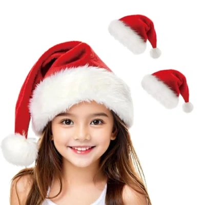 Image of TCJJ Santa Hat,Christmas Hat for Kids Velvet Thicken Fur Christmas Hats New Year Festive Holiday Party Supplies (Red 2 pcs)