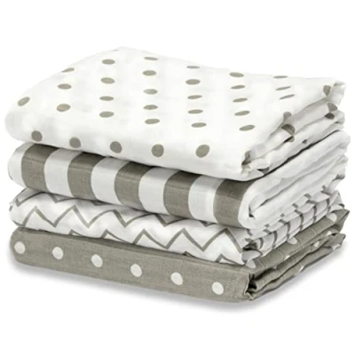 Image of Cuddlebug Muslin Baby Swaddle Blankets for Boys and Girls 0 to 3 Months Large 4 x Feet Unisex 100% Cotton (Spots n Stripes)