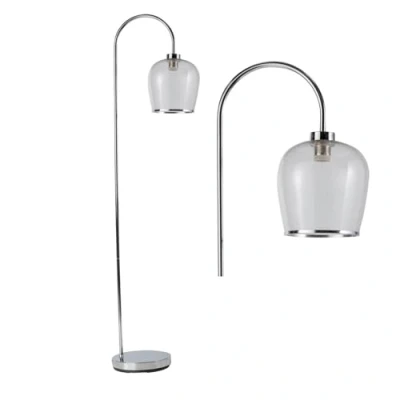 Image of firstchoicelighting Modern Arched Floor Lamp, Polished Chrome Standing Light with Bubble Glass Shade, Height 149cm