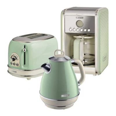 Image of ARIETE Vintage ARPK8 Coffee Machine, Toaster &amp; Kettle Bundle Green, Green