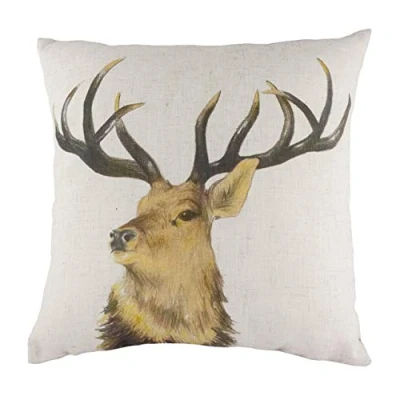 Image of Evans Lichfield Stag Head Repeat Feather Filled Cushion, White, 43 x 43cm