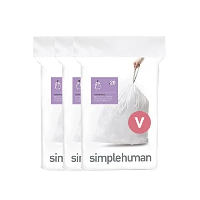 Image of simplehuman CW0408 code V Custom Fit Bin Liner Bulk Pack, White Plastic (3 Pack of 20, Total 60 Liners)
