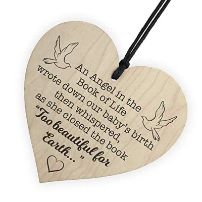 Image of RED OCEAN Angel Book Of Life Wooden Hanging Memorial Heart Plaque Heaven Love Gift Sign