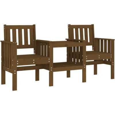 Image of vidaXL Garden Bench with Table 2 Seater Honey Brown Solid Wood Pine