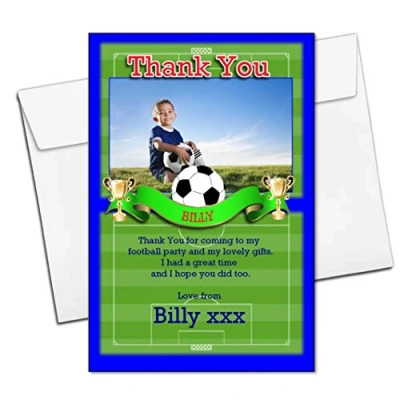 Image of 10 Personalised Football Birthday Thank You Photo Cards N204
