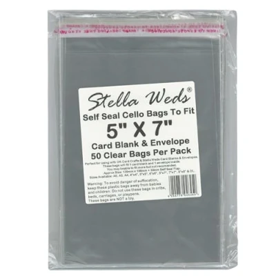 Image of Clear Self Seal Bags To Fit 5x7 Card Blank &amp; Envelope x 50 Per Pack Cello Packing Bags, Cookies, Sweets, Gifts, Jewellery