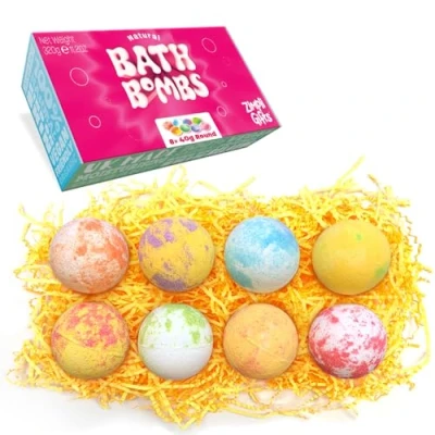 Image of 8 x Bath Bombs Value Gift Set from Zimpli Gifts, Present for Mum, Wife, Girlfriend, Daughter, Ideal Mother&#039;s Day, Handmade, Moisturising, Organic and Cruelty Free (Colours May Vary)