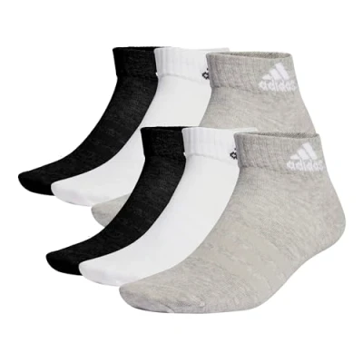 Image of adidas Unisex Kids Thin and Light Sportswear Ankle Socks 6 Pairs, Medium Grey Heather/White/Black, 7 Years