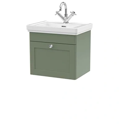 Image of Eastlake Malvern Wall Hung Bathroom Vanity Unit with Basin Satin Green 500mm