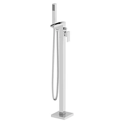 Image of Architeckt® Dakota Bathroom Waterfall Freestanding Bath Shower Mixer Tap Handset Hose Attachment Square Single Lever Handle for Bathtub Modern, Chrome