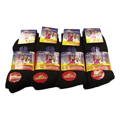 Image of Sockstack 12 Pairs Ladies Thermal Socks, Thick Warm Work Boot UK 4 7 (Black)