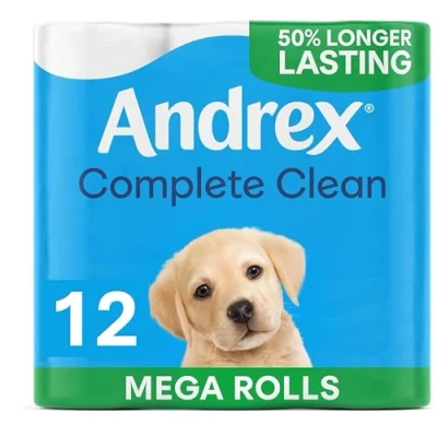 Image of Andrex Classic Clean Mega Toilet Roll 12 XL Same Quality Roll, Lasts Even Longer, Rolls = 18 Standard Rolls, Paper, White 2 Ply,Packaging may vary