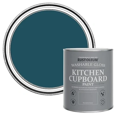 Image of Rust Oleum Blue Kitchen Cupboard Paint in Gloss Finish Commodore 750ml