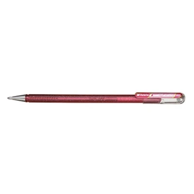 Image of Pentel K110 Dual Hybrid Metallic Gel Rollerball Pen Pack of Glitter 1 2 Different Colour Effects on Light Wood/Dark Paper 0,5mm Pink/met. Pink