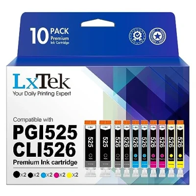 Image of LxTek Compatible Ink Cartridge Replacement for Canon 525 526 PGI CLI PIXMA MG6150 MG6250 MG5350 MG5250 MG5150 IX6550 IP4950 IP4850 (Black Cyan Magenta Yellow, 10 Pack)