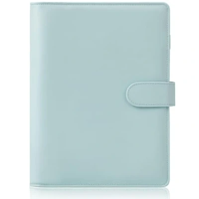 Image of HAUTOCO PU Leather A5 Binder, Ring Binder Budget Cover, Refillable 6 Notebook, Organiser for Refill Paper Insert Pages Office, School, and Travel, Mint Blue