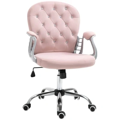 Image of Vinsetto Office Chair, Swivel Desk Velvet Vanity Chair with Adjustable Height and Rolling Wheels for Home Work Study, Pink
