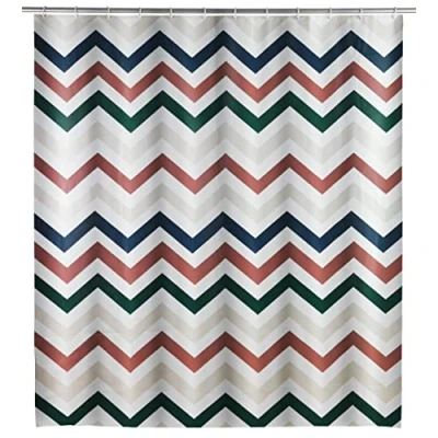 Image of WENKO Agropoli shower curtain, curtain made of environmentally friendly, recyclable plastic film (PEVA), and bathtub, waterproof, 180 x 200 cm, incl. 12 white rings, multi coloured