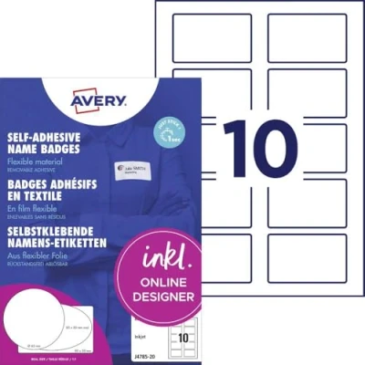 Image of 106693 Avery (50 x 80mm) Name Badge Self Adhesive (White) Pack of 200 Labels