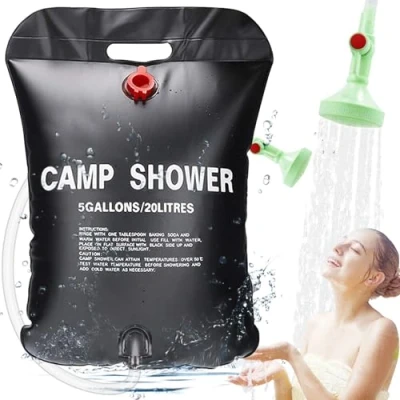 Image of ECtury 20L Camping Shower, 5 Gallons Portable Essentials, Solar Shower for Camping, Hiking Climbing, Summer Equipment