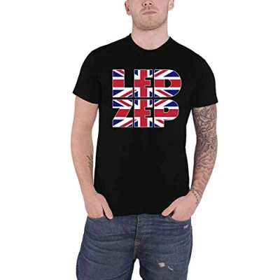 Image of Led Zeppelin T Shirt Union Jack Type Band Logo Official Mens Black M