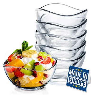 Image of CRYSTALIA Premium Stackable Small Glass Dessert Bowls Set of 6, 215ml 100% LEAD &amp; CADMIUM FREE Prep Bowls, Dip Ice Cream Snack Sauce Starter Side