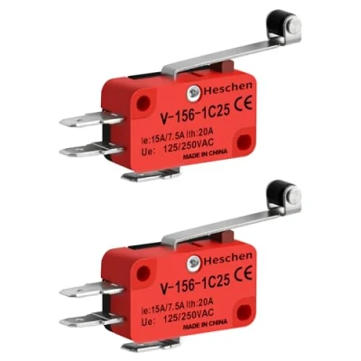 Image of Heschen Micro Switch, V 156 1C25, 7.5A 250VAC, Ith 20A, SPDT, Long Roller Lever, 2 Pack
