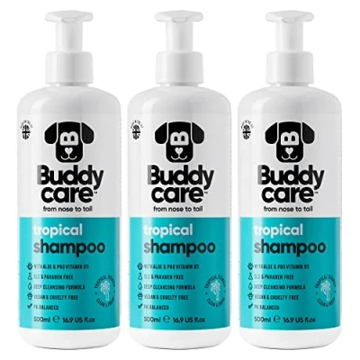 Image of Tropical Dog Shampoo by Buddycare Deep Cleansing for Dogs Scented With Aloe Vera and Pro Vitamin B5 (500ml x3)
