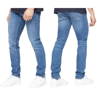 Image of Crosshatch Mens Slim Fit Stretch Jeans Denim Male Designer Trousers Pants by JEANBASE Stone Wash 36W X 32L