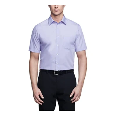 Image of Van Heusen Men&#039;s Short Sleeve Dress Shirt Regular Fit Poplin Solid, Lavender, 17&quot; Neck