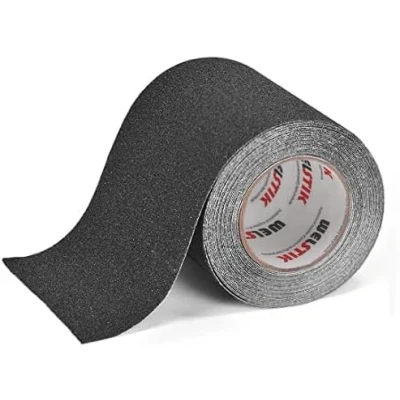 Image of WELSTIK 10 CM x 5 M Anti slip Adhesive Tape, High Traction Safety Track Non Skid Strip Strong Sticker for Outdoor, Work Safety, Home Black
