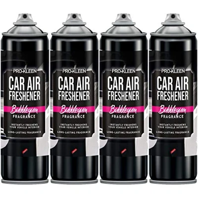 Image of Pro Kleen Car Air Freshener Aerosol Removes Nasty Odours Strong &amp; Long lasting Bubblegum Fragrance (4 x 400ml)