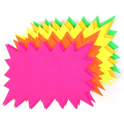 Image of 80x Medium Neon Flash Stars Fluorescent Cards For Revision/Market Stalls
