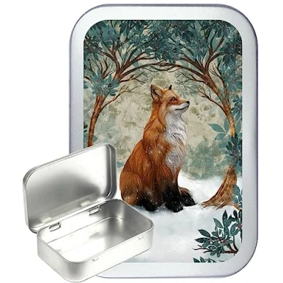 Image of TEEZ Fox Arch 50ml Silver Hinged tin, Pocket Pill Box, Gift Box,Tobacco tin