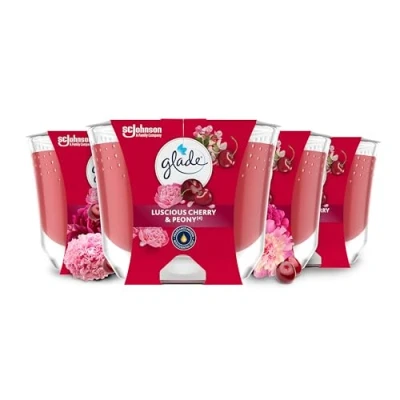 Image of Glade Large Scented Candle Luscious Cherry &amp; Peony Air Freshener 204g