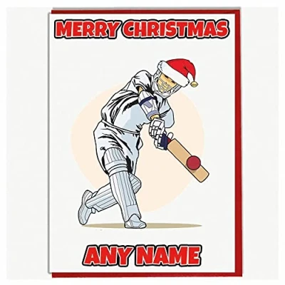 Image of AK Giftshop Personalised Cricket Player Themed Christmas Card