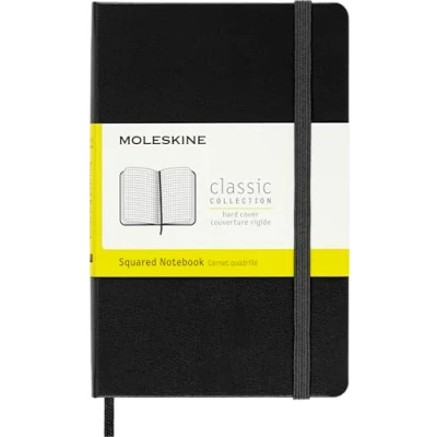 Image of Moleskine Classic Squared Paper Notebook, Hard Cover and Elastic Closure Journal, Color Black, Size Pocket 9 x 14 cm, 192 Pages