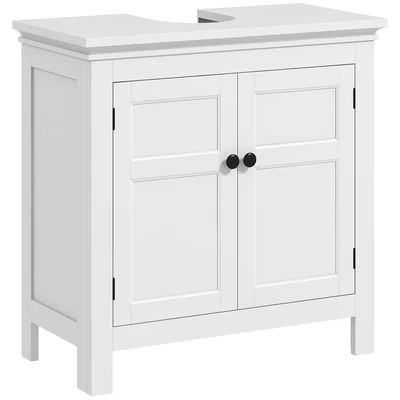 Image of HOMCOM Under Sink Bathroom Cabinet, Freestanding Cabinet with Adjustable Shelf for Wall Mounted Sinks, 60 x 30 60cm, White