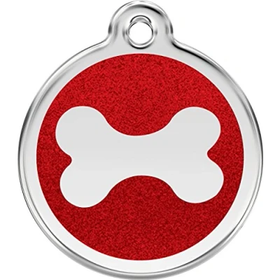 Image of Red Dingo Glitter Bone Dog ID Tag (Red, Medium)