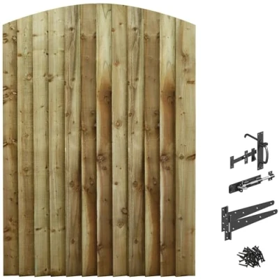Image of Bespoke Custom Made To Measure Wooden Garden Gate/Feather Edge Arch Top 1.8m [6ft Tall (180cm),upto 1200mm Suffolk Latch Hinge Pack,]