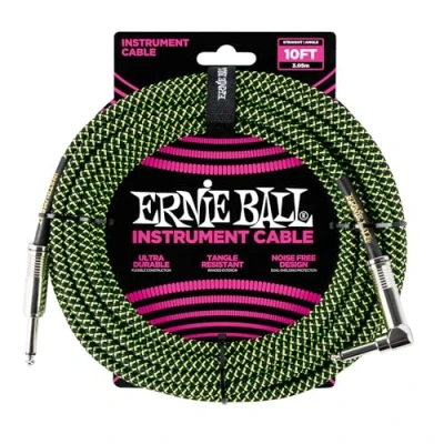 Image of Ernie Ball 10 ft Braided Straight Angle Instrument Cable Black/Green