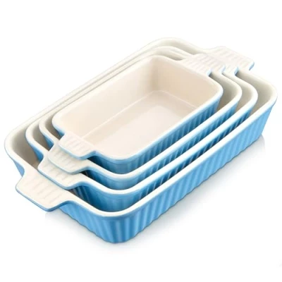 Image of MALACASA, Series Bake, Rectangular Baking Dish Set of 4 (9&quot;/11&quot;/12&quot;/14&quot;), Oven to Table with Ceramic Handles Ideal for Lasagne/Pie/Casserole/Tapas, Blue