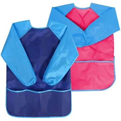 Image of Gwolf Kids Painting Apron 2 Pcs Aprons for 7 10 Years Art Waterproof, with Sleeves and 3 Pockets, Childrens School Painting, Cooking