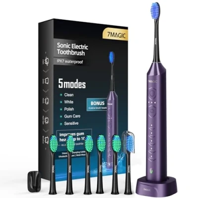Image of Electric Toothbrush, Sonic 3 Intensity Levels, 5 Modes, 40,000 VPM, IPX7, Knight Purple