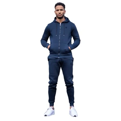 Image of 989Zé ENZO Mens Full TRACKSUIT Set Long Sleeve Zip Up Hoodie Jacket Sweatshirt and Casual Fleece Sweatpants Joggers HD577 + JG579 NAVY XXL